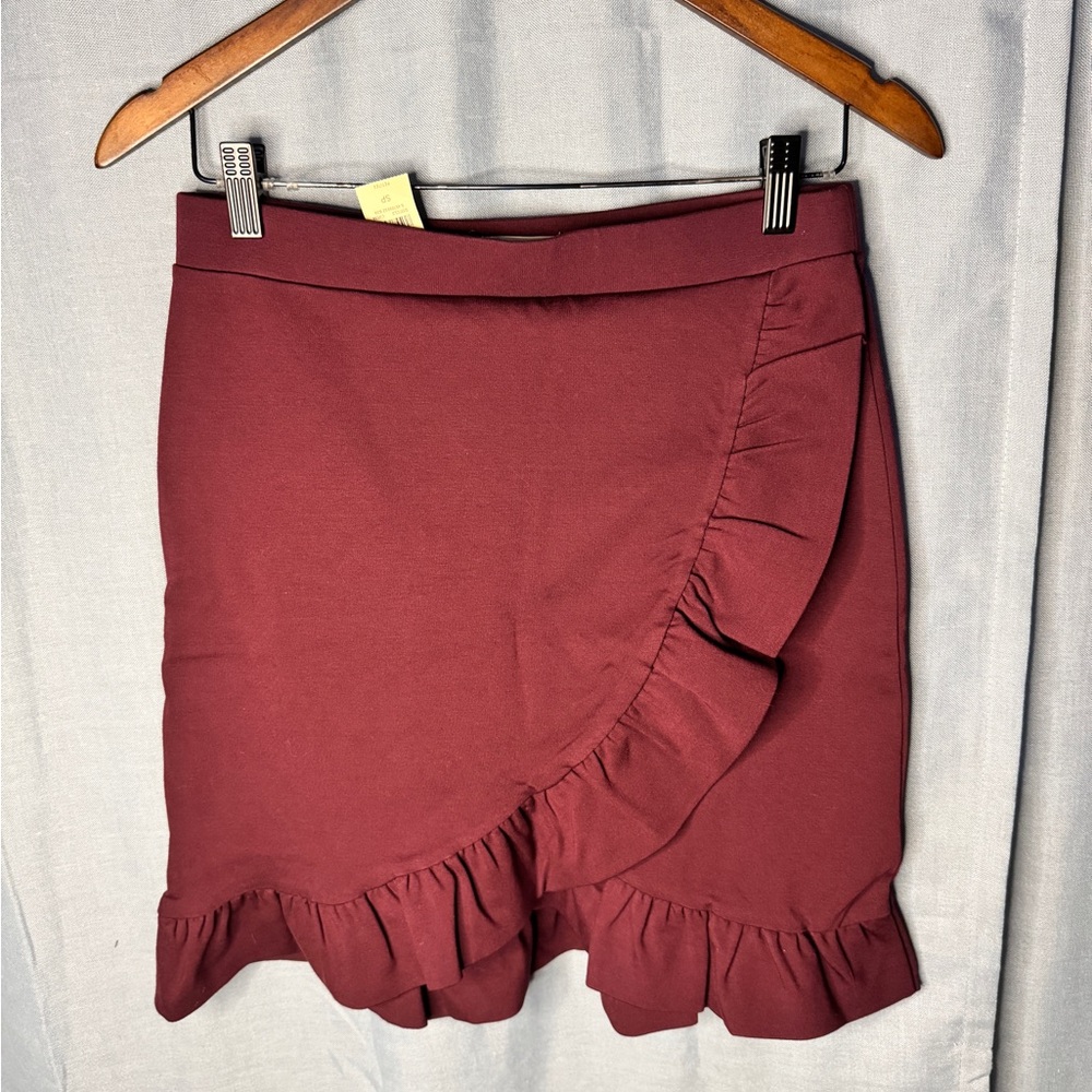LOFT Deep Red Skirt with Ruffle Detail